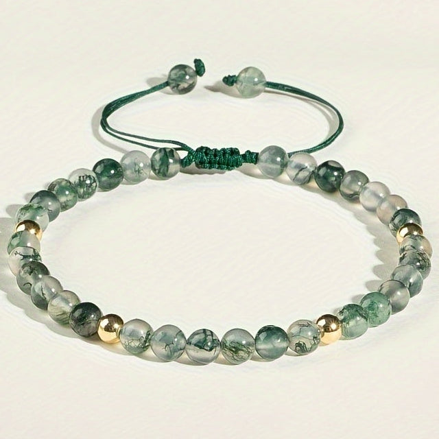 Green Agate Woven Bracelet - Adjustable Design for Energy Healing and Daily Wear