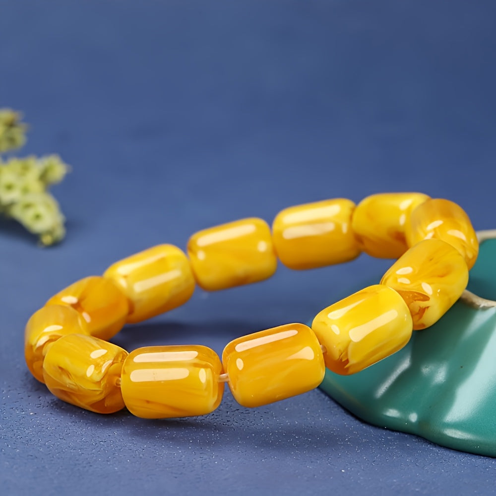 Natural Amber-like Bead Bracelet - Golden Yellow Energy for Daily Wear & Protection
