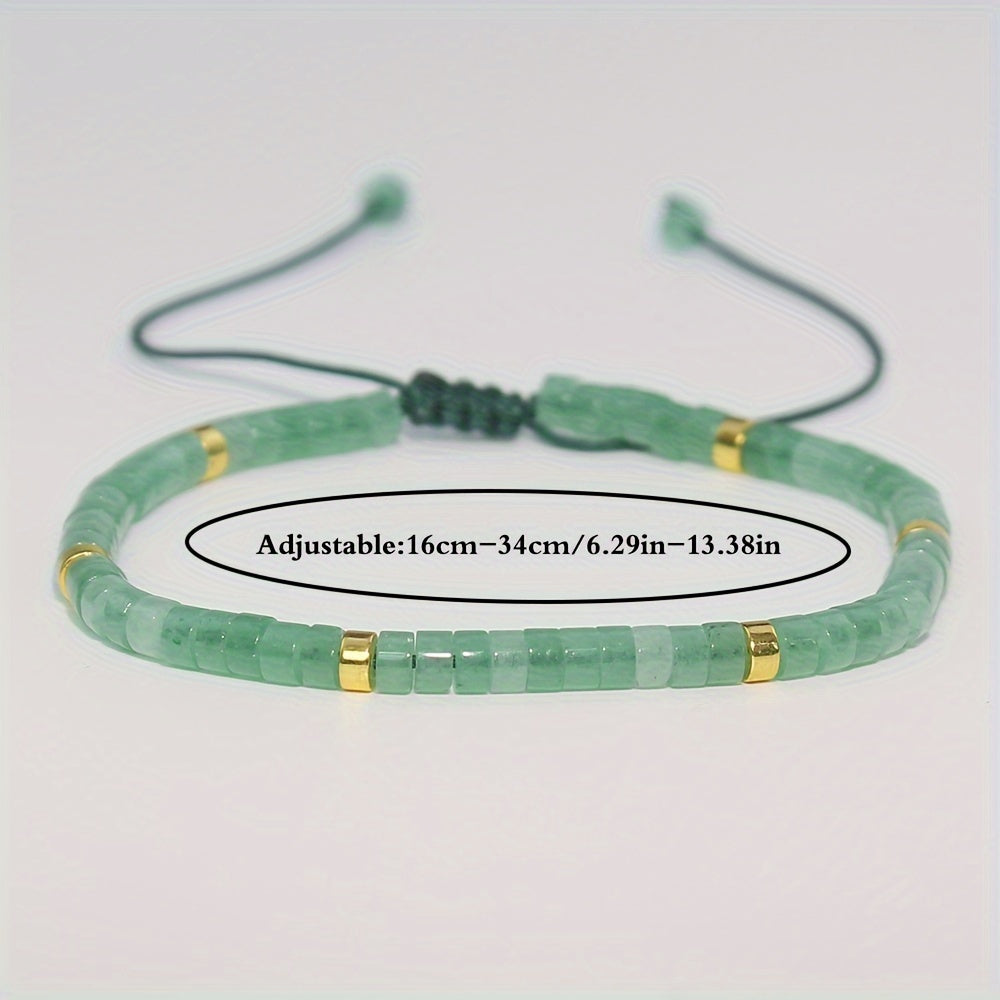 Boho Green Aventurine Rope Bracelet - Natural Stone Meditation Grounding Spiritual Protection Gift
