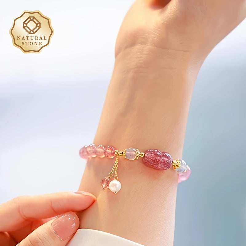Pink Strawberry & Moonstone Bracelet - Harmony & Love Energy Boost