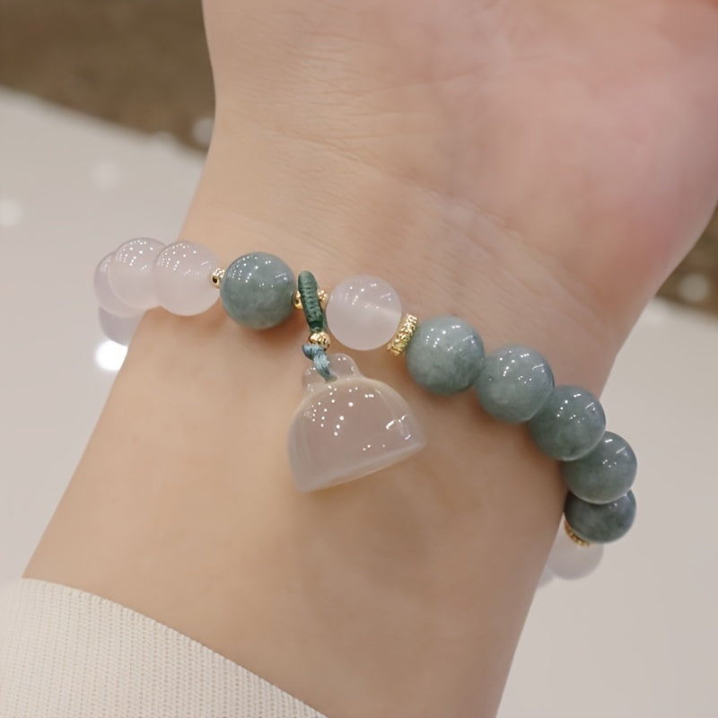 Natural Agate Lotus Bracelet — White & Green Beads with 925 Silver Accents  Calm Energy, Protection, Luck & Heart-Chakra Balance