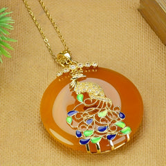 Natural Yellow Agate Phoenix Peace Buckle Necklace for Protection, Prosperity & Elegance