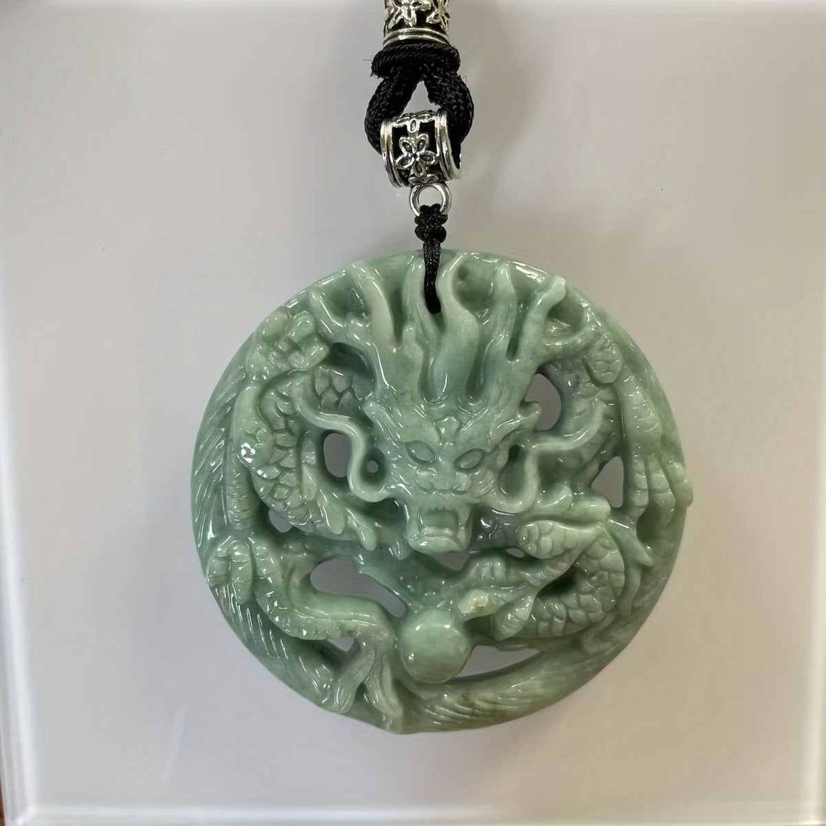 Natural Green Jade Dragon Pendant - Harmony Prosperity Spiritual Balance Authentic Charm