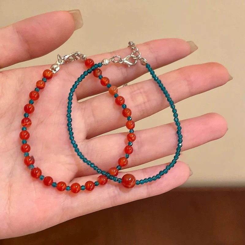 2pcs Retro Red & Green Beaded Bracelet Set - Stackable Harmony for Mother’s Day/Valentine’s Day