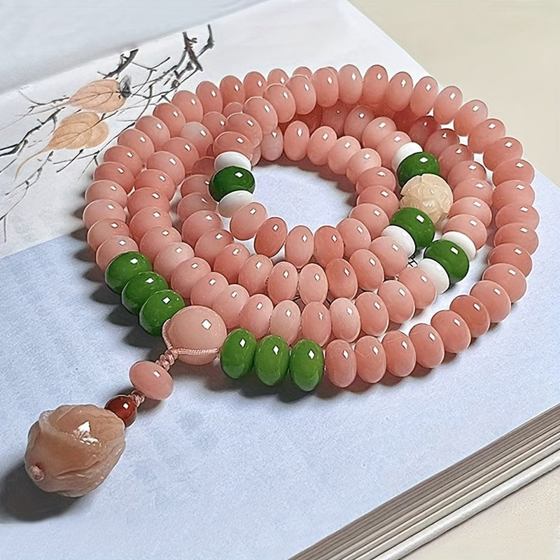 Pink Bodhi Bead 108-Beading Buddha Mala Necklace - Spiritual Energy for Inner Peace & Mindfulness - Natural Stone Healing Jewelry