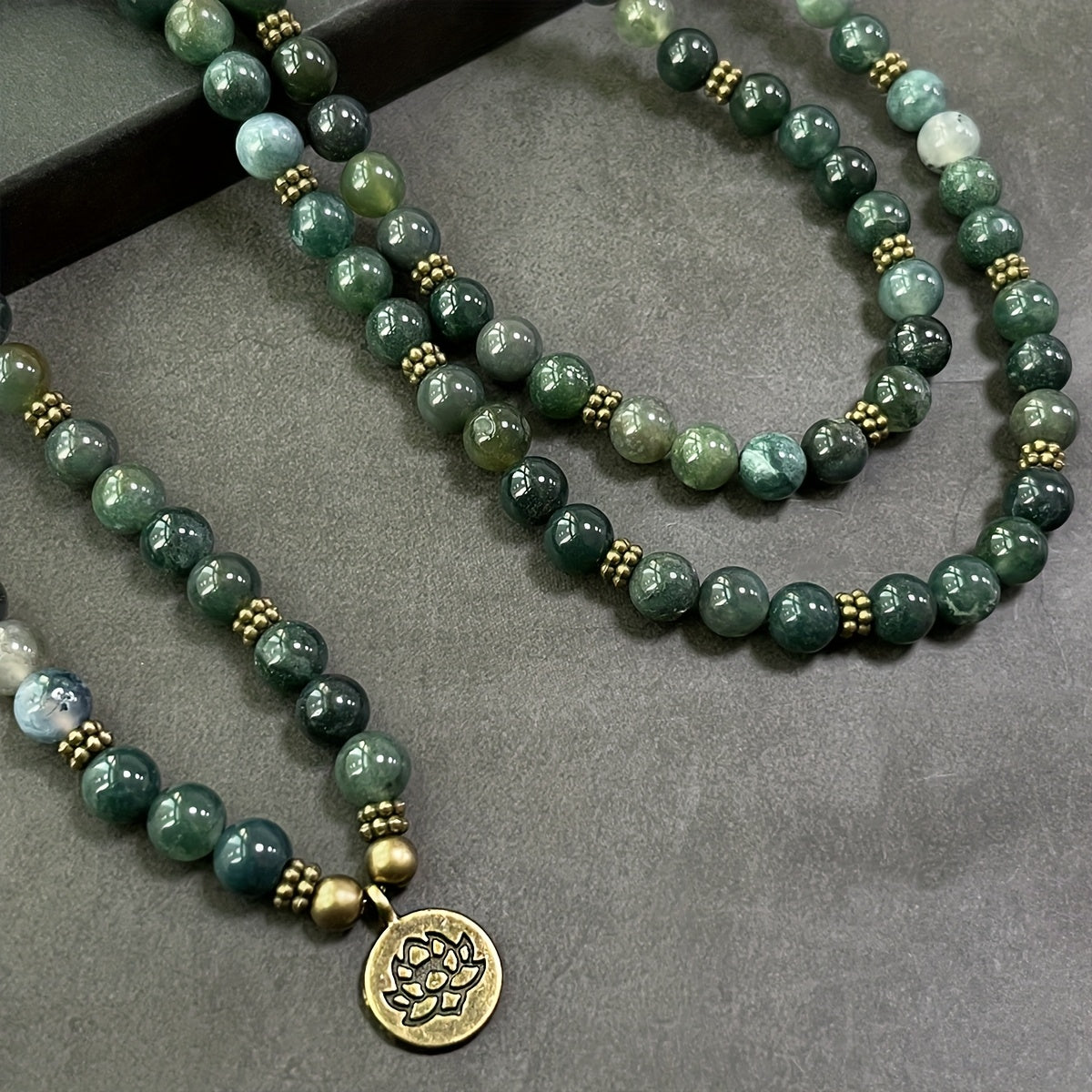 108 Moss Agate Mala Beads - Bohemian Style for Inner Peace & Holiday Gifts