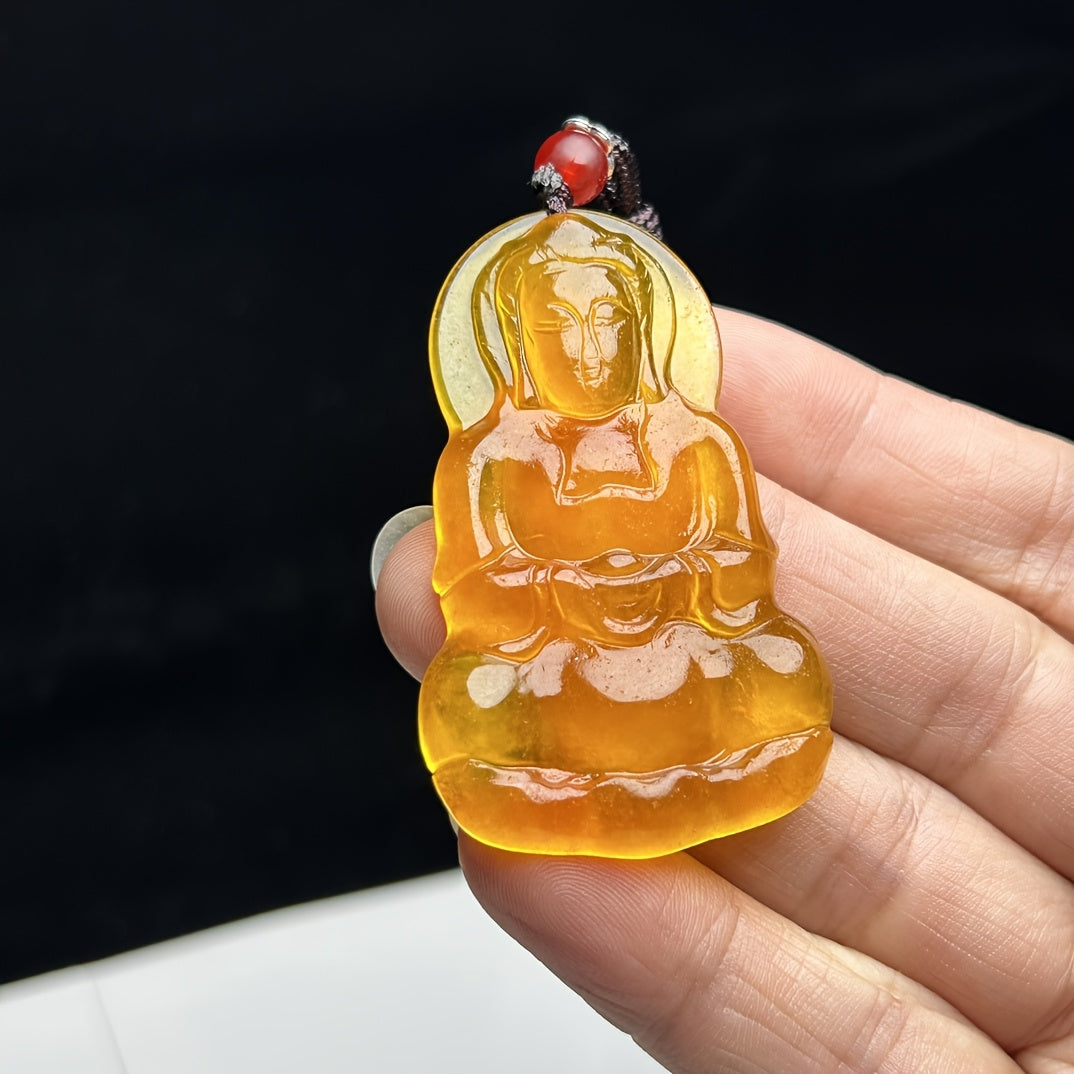 Yellow Jade Guanyin Pendant Necklace for Compassion, Protection & Spiritual Awakening