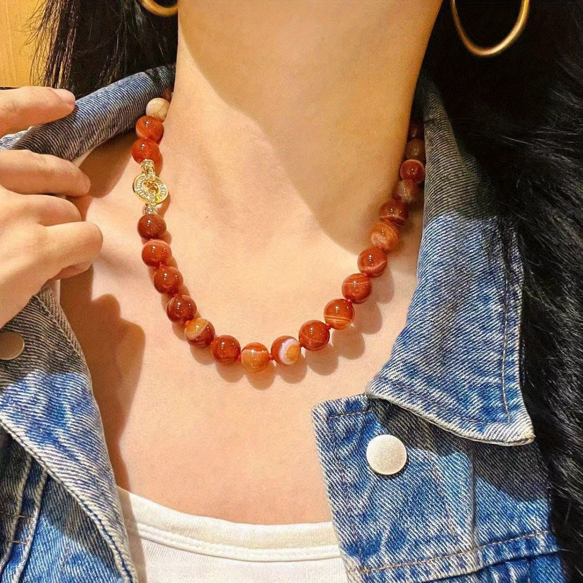 classic retro design red agate necklace Red Agate Necklace - Retro Design for Harmony & Protection