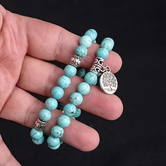 Turquoise Bracelet Set with Tree of Life - Energy Healing and Mindful Living