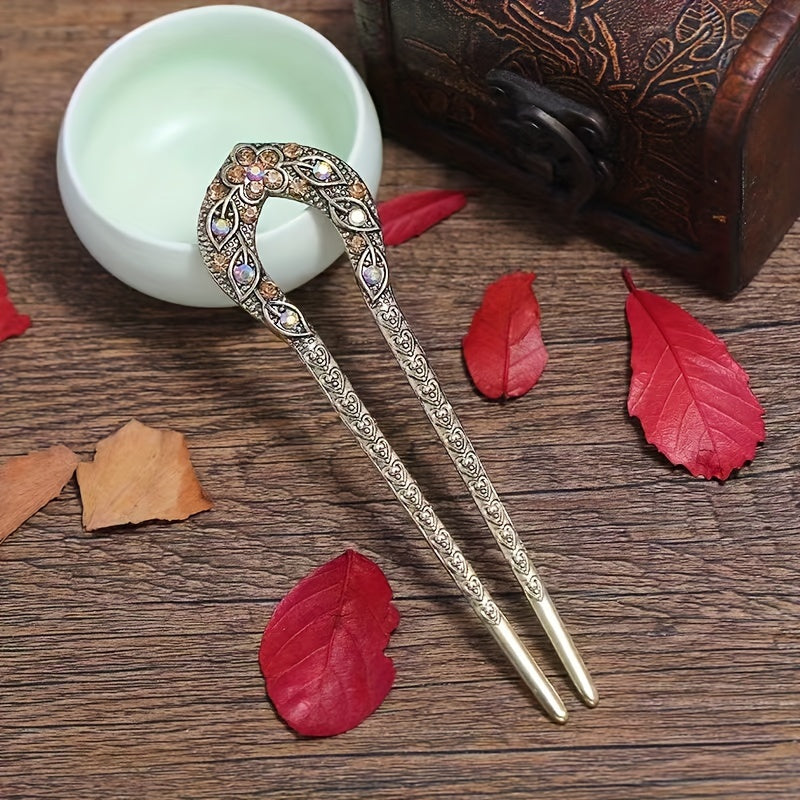 Vintage Rhinestone Hairpin Energy Balance & Traditional Elegance for Spiritual Harmony