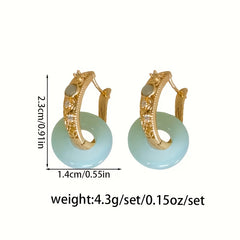 Elegant Chinese Hoop Earrings with Green Gemstone Accents - Year-Round Wear for Parties & Gifting