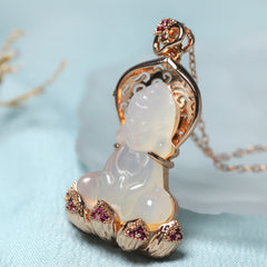 Natural Stone Guanyin Bodhisattva Pendant - Spiritual Harmony & Emotional Balance Jewelry