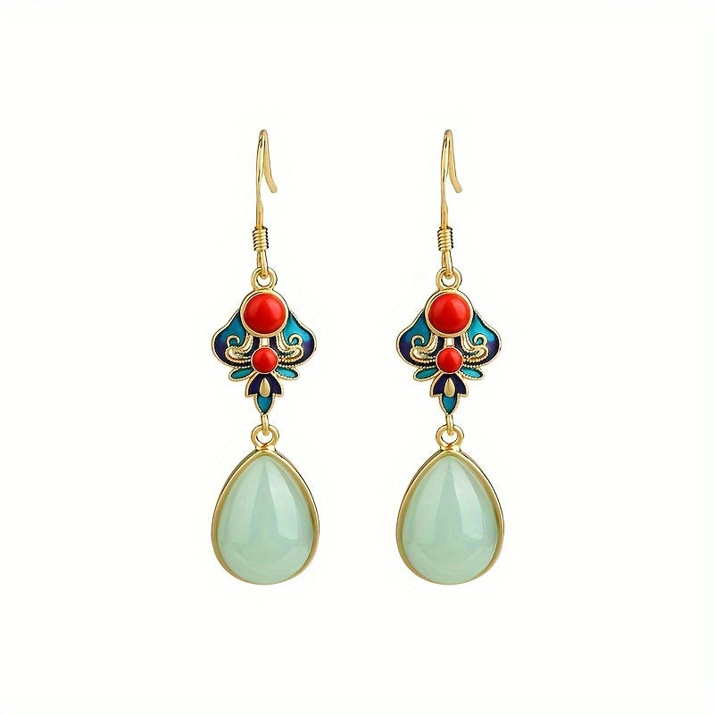 Elegant Chinese Vintage Enamel Earrings for Harmony & Prosperity Energy