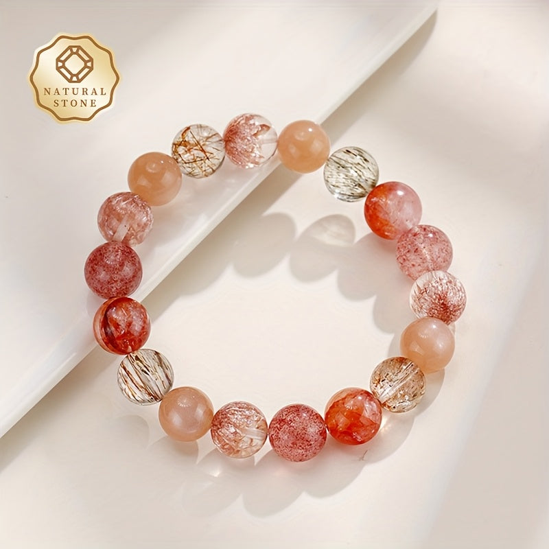 1pc Natural Stone Bracelet - Elegant Women's Jewelry with Pink Brown Red Beige White Clear Beads - Stretchy Elastic Cord - Valentine's Day Birthday Anniversary Gift - Luxury Beaded Chain - Natural Mineral Beads - All-Season Everyday or Formal Wear