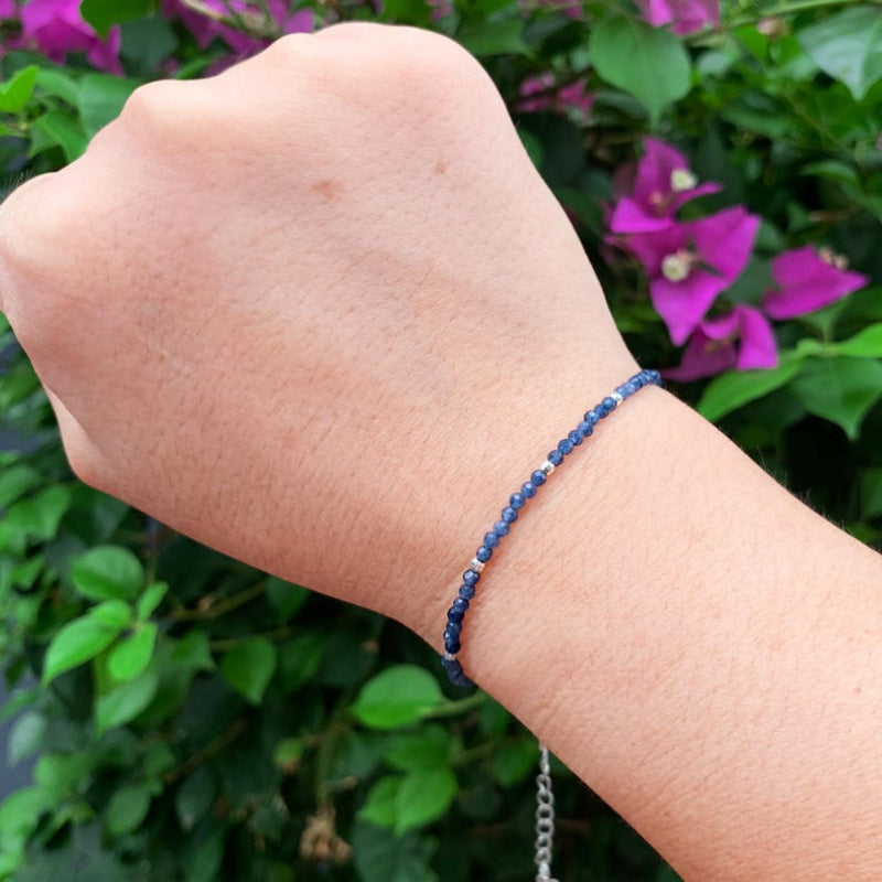 Blue Lapis Metal Beaded Bracelet - Minimalist Natural Stone for Energy Balance & Daily Elegance