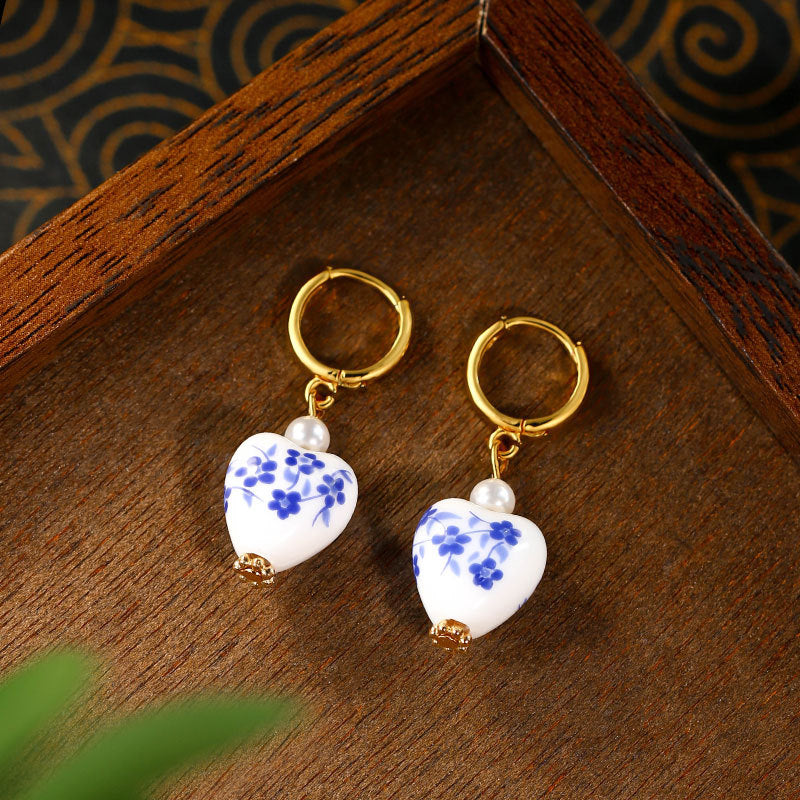 Women's Chinese Blue & White Porcelain Earrings - Vintage Asian-Inspired Drop Dangle for Elegant Party Wedding & Chinese New Year Gift