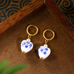 Women's Chinese Blue & White Porcelain Earrings - Vintage Asian-Inspired Drop Dangle for Elegant Party Wedding & Chinese New Year Gift
