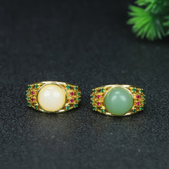 Vintage-Inspired Men's Ring with White Jade Stone for Wisdom, Prosperity, and Energetic Protection