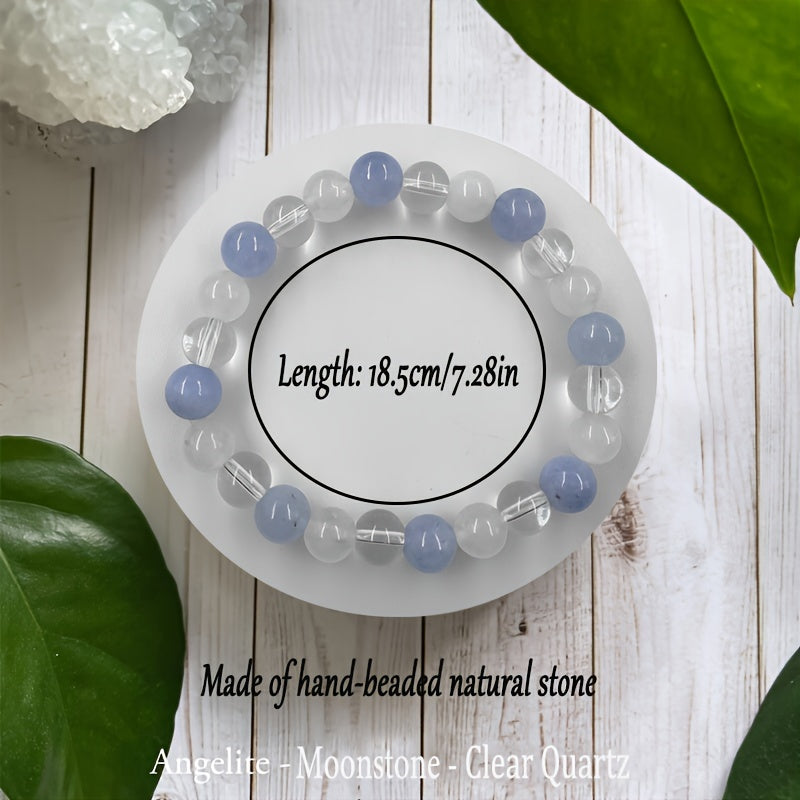Angelite & Clear Quartz Bracelet - Good Luck & Prosperity Unisex Jewelry