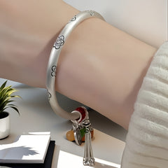 Handcrafted Sterling Silver Energy Bangle — Harmony, Protection & Prosperity with Jade & Agate Charms