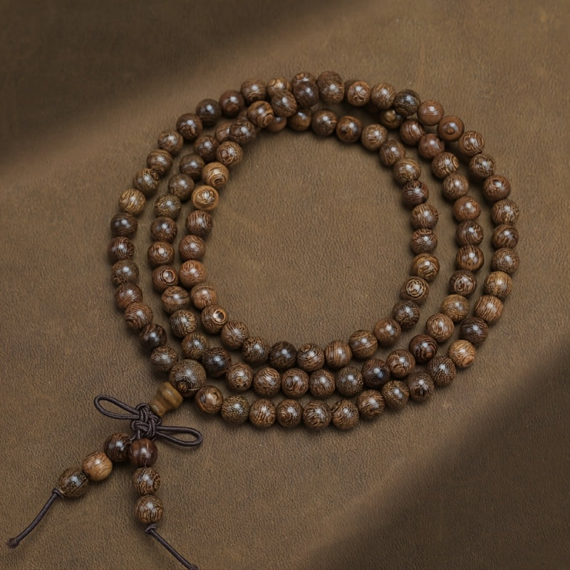 108pcs Sandalwood Bracelet - Vintage Buddhist Prayer Beads for Daily Wear & Gift Giving