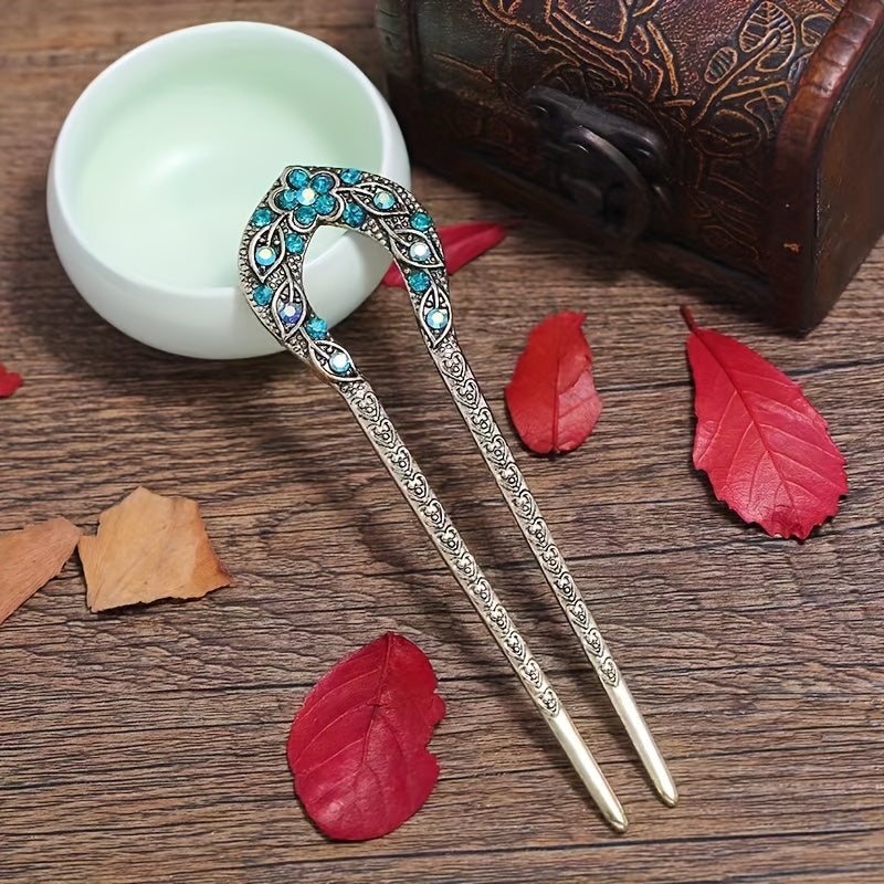 Vintage Rhinestone Hairpin Energy Balance & Traditional Elegance for Spiritual Harmony