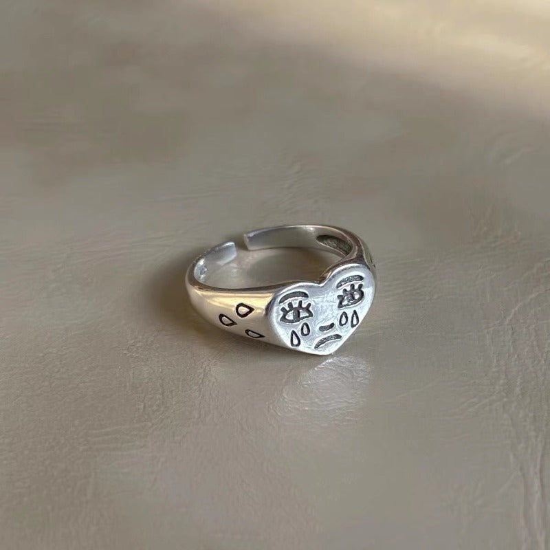 Vintage Crying Graffiti Ring — Adjustable Unisex Couple Band with Spiritual Symbolism