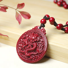 Red Cinnabar Dragon Pendant Necklace – Handcrafted Luck & Protection Charm