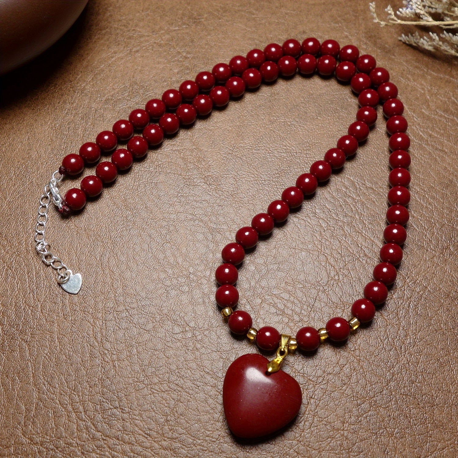 Cinnabar Water Drop Flower Tree Leaf Spirit Fish Pendant Necklace – Vintage Classic Ethnic Style for Everyday & Vacation