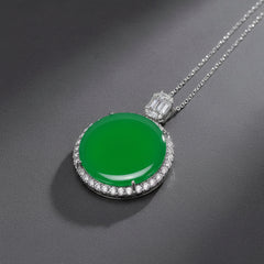 Elegant Green Agate Pendant Necklace with Crystal Accents - Mens Fashion Jewelry Birthday Gift for Him