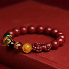 Vintage Cinnabar Stone & Five-Path Money Charm Bracelet – Wealth & Good Luck Energy
