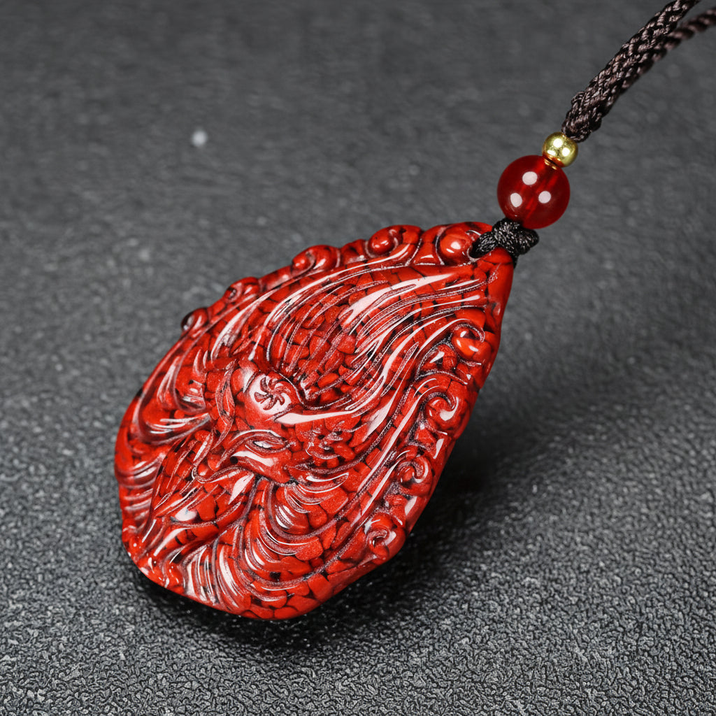 Nine-Tailed Fox Cinnabar Pendant – Protection, Passion & Mystical Guidance