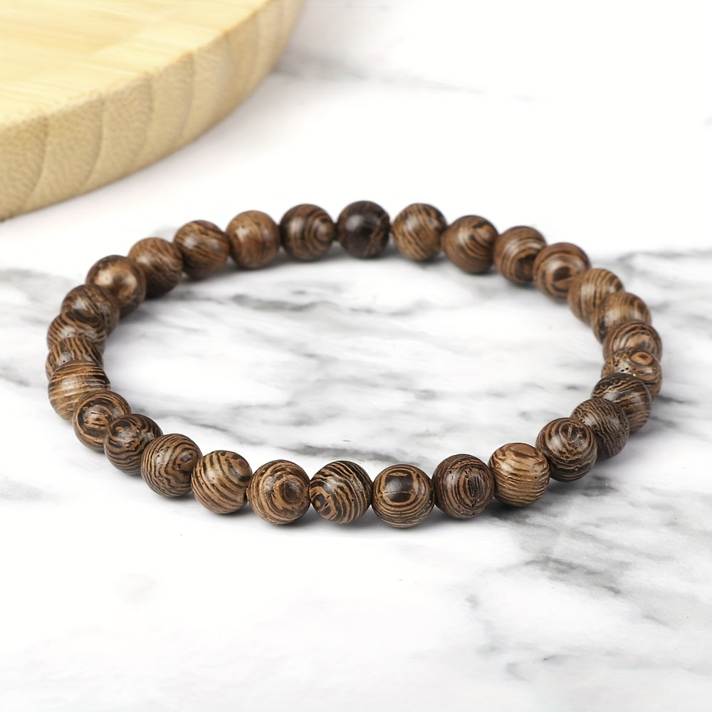 Recycled Wood Bead Bracelet Elastic Yoga Jewelry for Meditation & Spiritual Balance