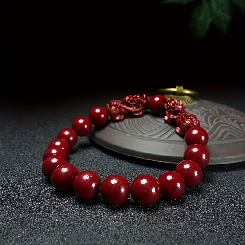 Cinnabar Pixiu Bracelet - Vintage Red Beaded Jewelry for Energy & Protection