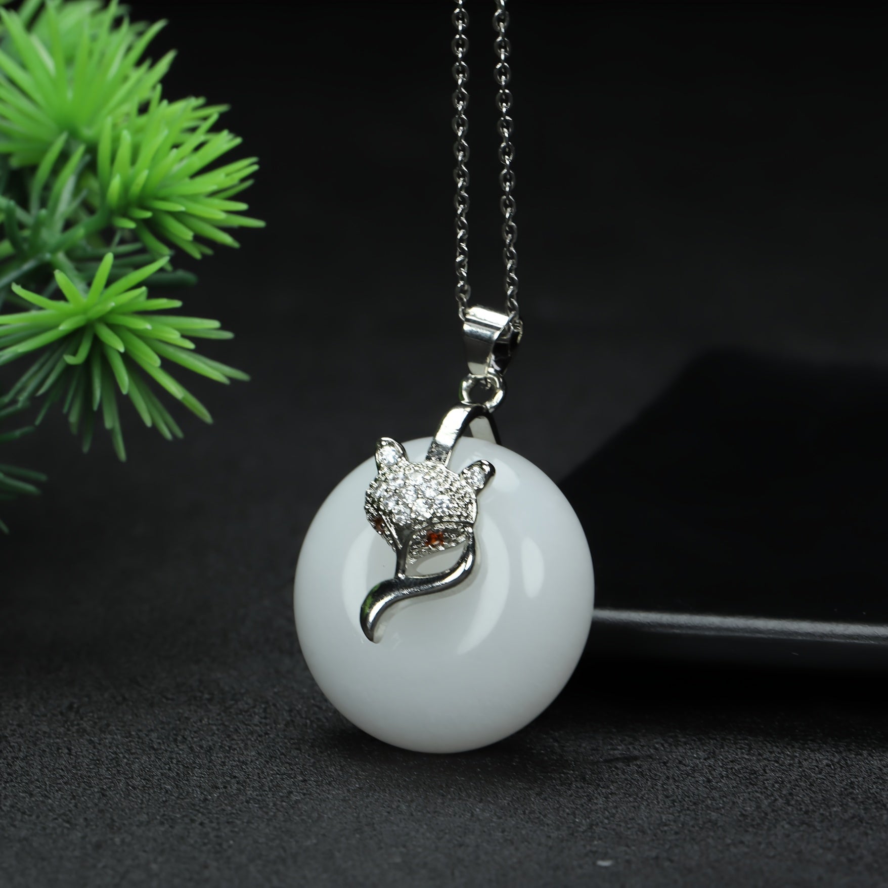 Natural Stone Fox Charm Pendant Necklace for Grounding Energy & Clever Spirit
