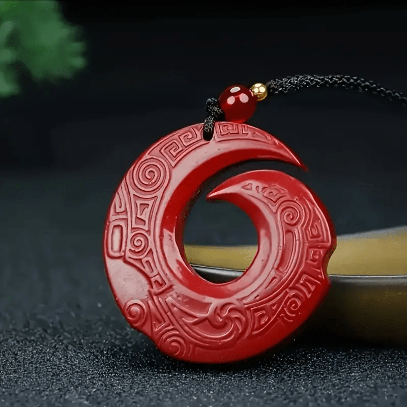 Natural Red Cinnabar Stone Necklace - Enhance Your Luck with Vintage-Inspired Prosperity Symbolism