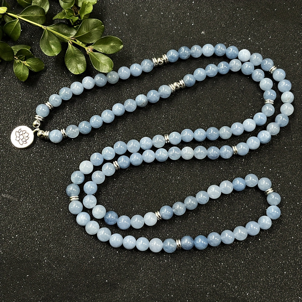 108 Natural Mala Beads with Lotus Pendant: Bohemian Jewelry for Inner Peace & Spiritual Protection