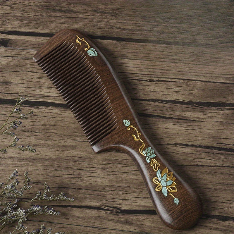 Black Golden Sandalwood Comb - Natural Handmade Massage Tool for Hair Care & Relaxation