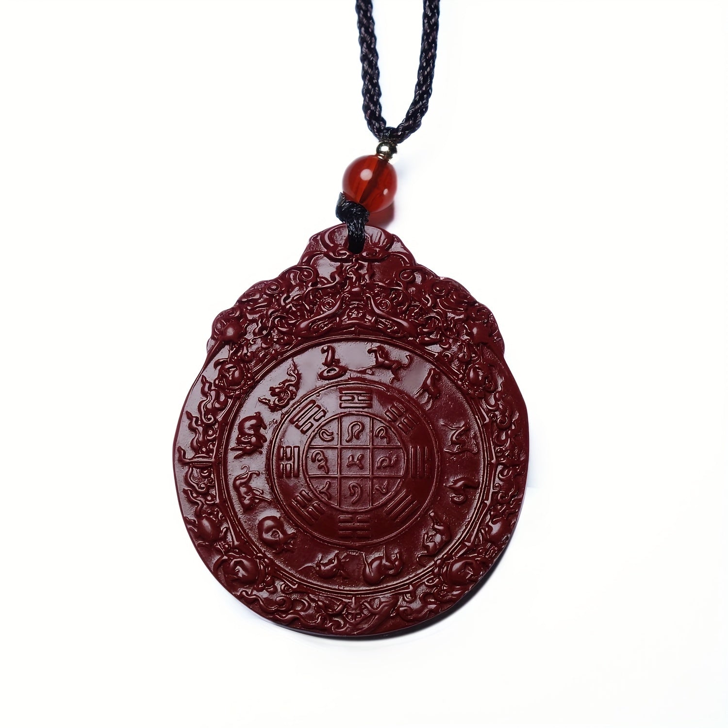 Elegant Cinnabar Eight Trigrams Pendant Necklace - Wealth Attraction & Synthetic Stone Fashion for Men
