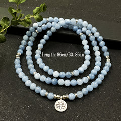 108 Natural Mala Beads with Lotus Pendant: Bohemian Jewelry for Inner Peace & Spiritual Protection
