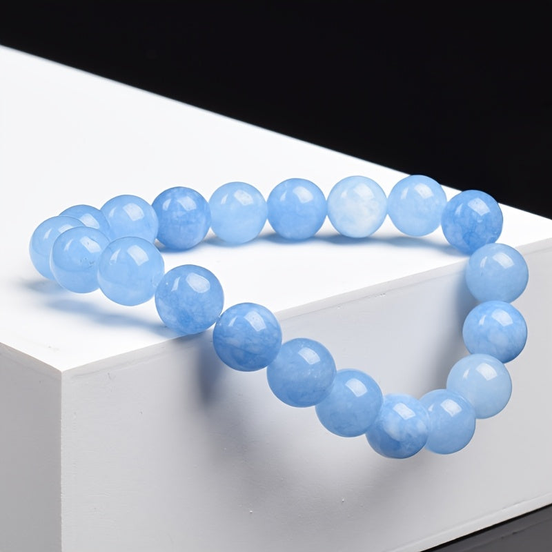 Vintage Blue Natural Stone Bracelet - February Birthstone for Yoga & Holiday Gifts
