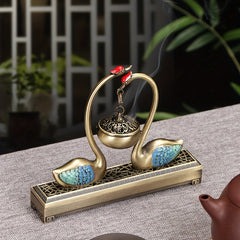 Swan Lake Dual-Use Metal Incense Burner | Harmony & Prosperity Enhancer for Home Decor