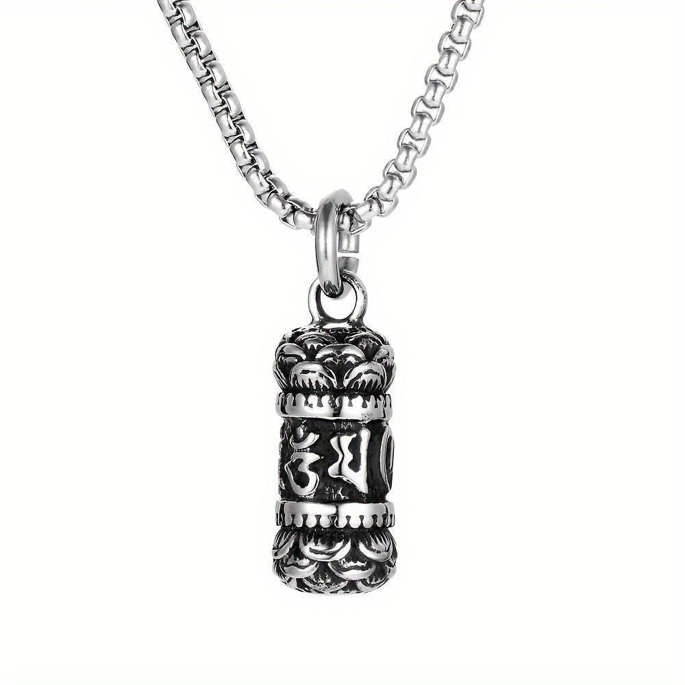 A Stainless Steel Retro Men's Oriental Style Necklace Lotus Six-character Proverb Pendant Pendant Ornament