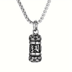 A Stainless Steel Retro Men's Oriental Style Necklace Lotus Six-character Proverb Pendant Pendant Ornament