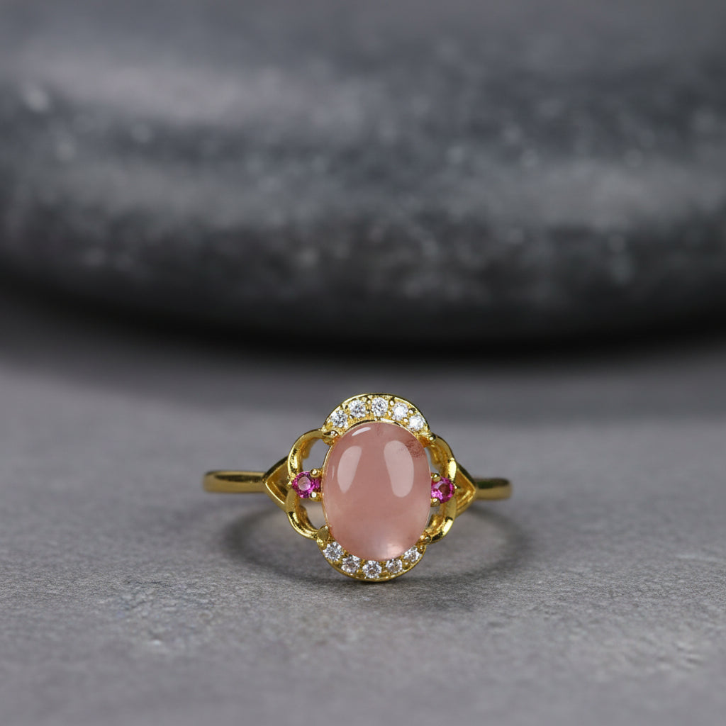 Elegant Adjustable Pink Crystal Open Ring for Women, Natural Rose Quartz Jewelry for Love and Emotional Healing