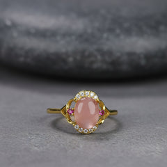 Elegant Adjustable Pink Crystal Open Ring for Women, Natural Rose Quartz Jewelry for Love and Emotional Healing
