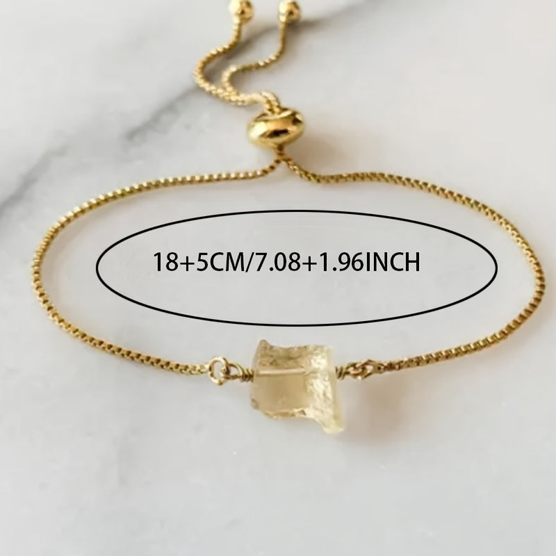 1pc Natural Citrine Stone Bracelet - Wealth Stone for, Boho Vintage Oval Citrine Bead Chain, Daily Wear & Special Occasions