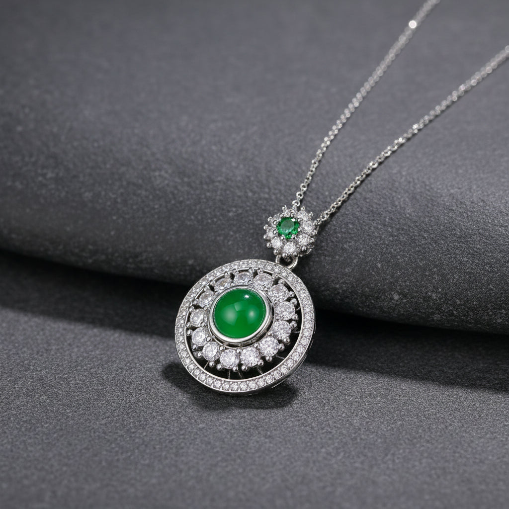 Green Agate Fortune Pendant Necklace for Women - Abundance and Heart Energy Collarbone Necklace