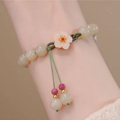 Imitation Jade Peach Blossom Braided Bracelet — Harmony, Love & Tranquil Energy Protection