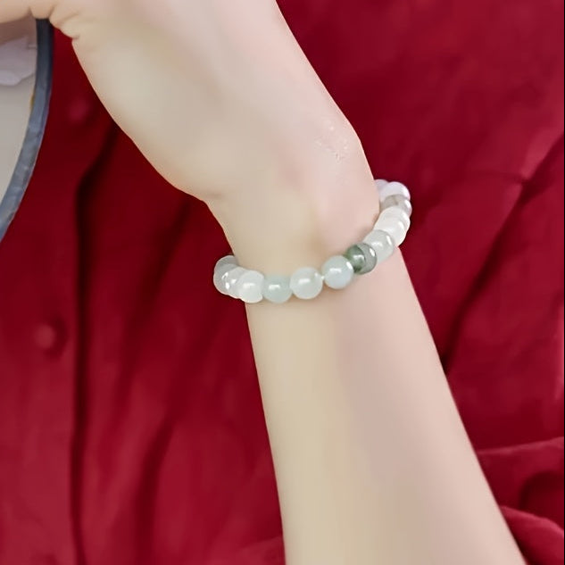1pc Women's Natural Stone Bracelet - Elegant Beaded Jewelry with Greenish-Blue & White Marble Patterns - Harmony & Balance for Daily Wear